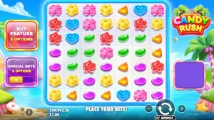 Tampilan visual slot Candy Rush dengan tema permen tropis yang cerah