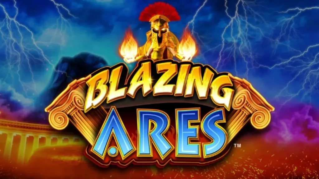 Visual bertema mitologi Yunani dengan nuansa api dan simbol dewa perang dalam slot Blazing Ares.